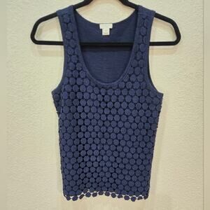 J Crew Crochet Tank Top Small Navy Cotton Layered Embellished XS